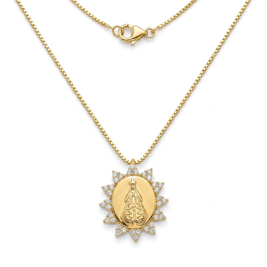 COLAR NOSSA SENHORA MICRO ZIRCONIA DOURADO