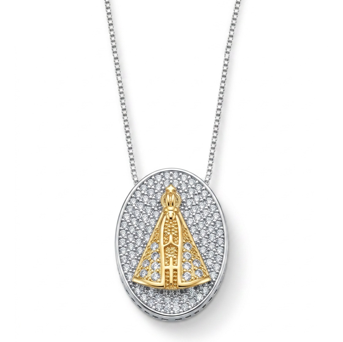 COLAR NOSSA SENHORA MICRO ZIRCONIA BICOLOR