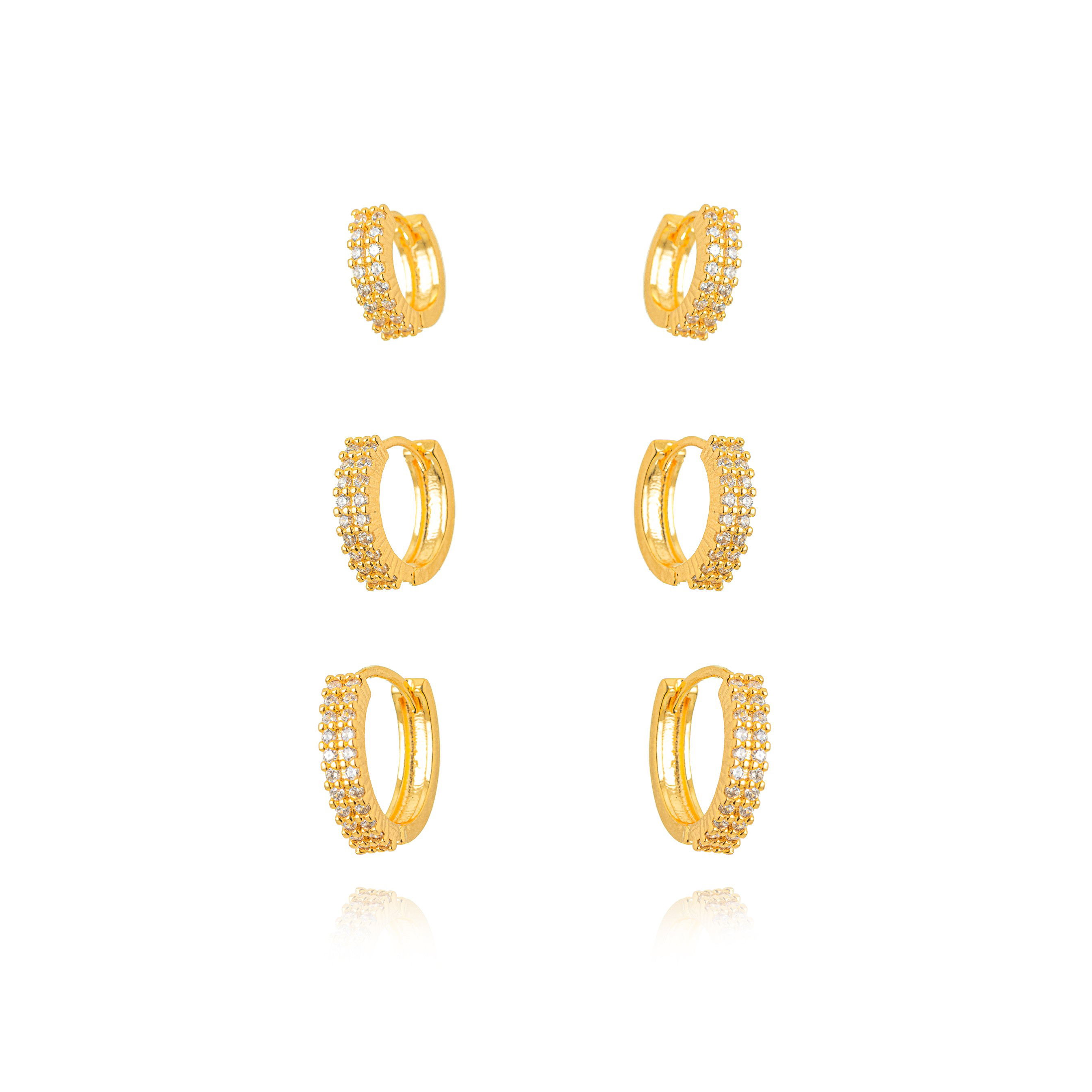 BRINCO TRIO ARGOLA MICRO ZIRCONIA DOURADO