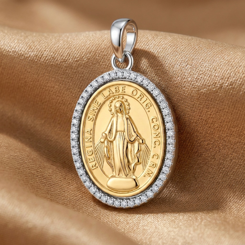 PINGENTE OVAL NOSSA SENHORA DA GRACA MICRO ZIRCONIA BICOLOR