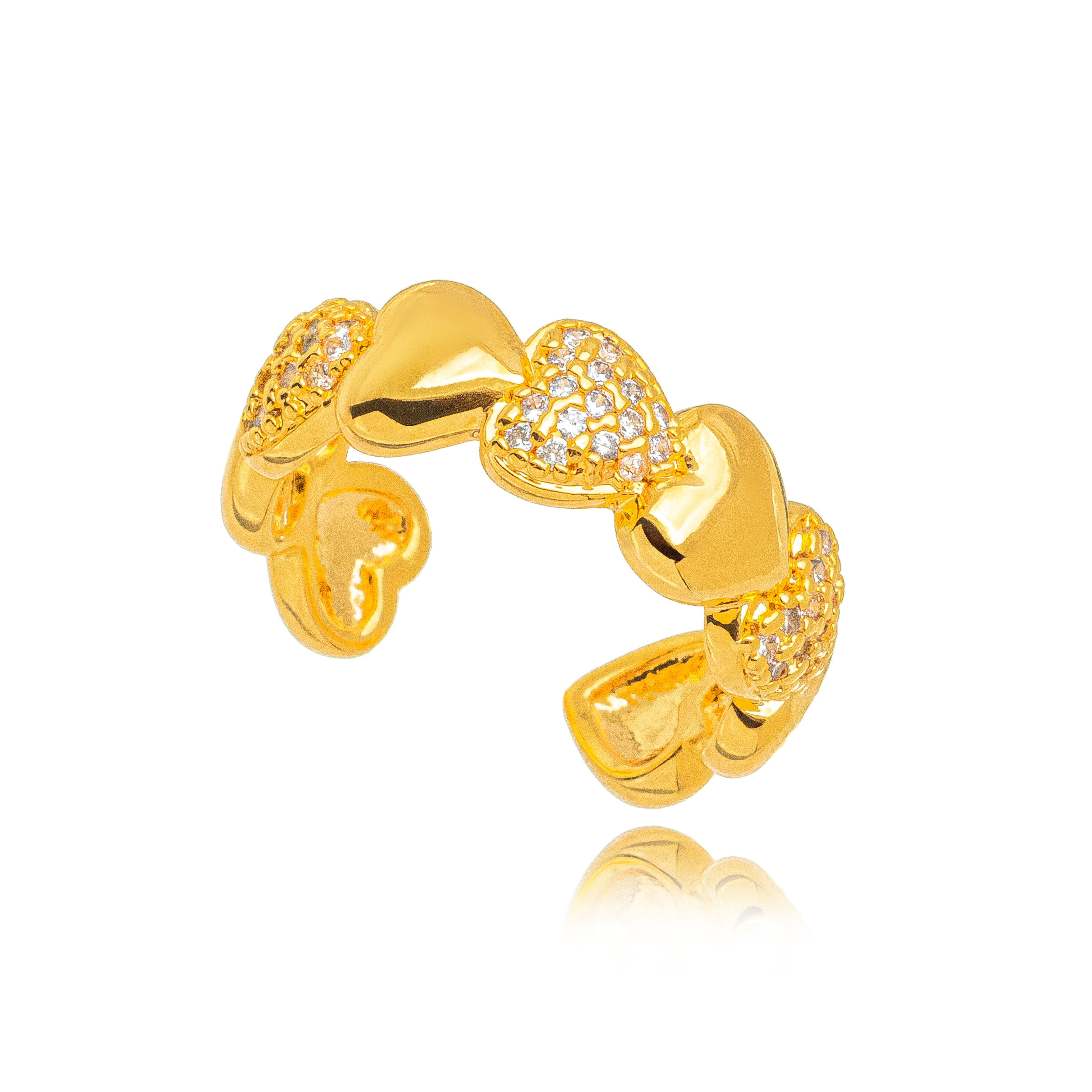 ANEL CORACOES MICRO ZIRCONIA REGULAVEL DOURADO