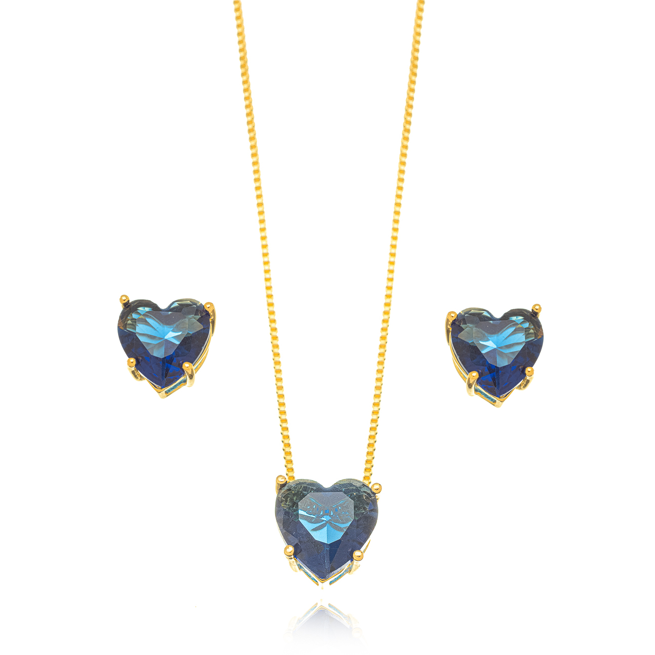 CONJUNTO CORACAO SAFIRA DOURADO