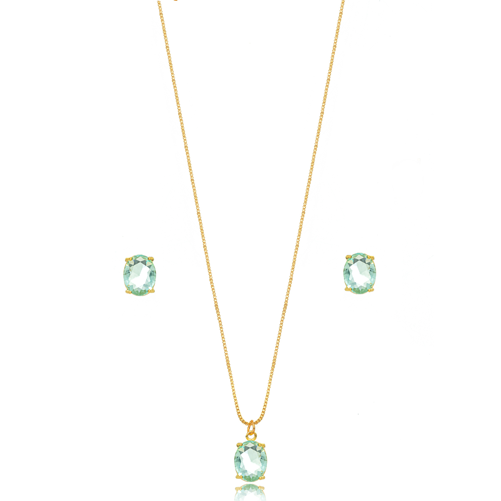 CONJUNTO OVAL AQUA MARINHA DOURADO