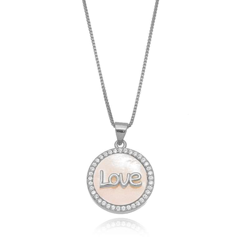 COLAR LOVE MADREPEROLA MICRO ZIRCONIA BRANCO