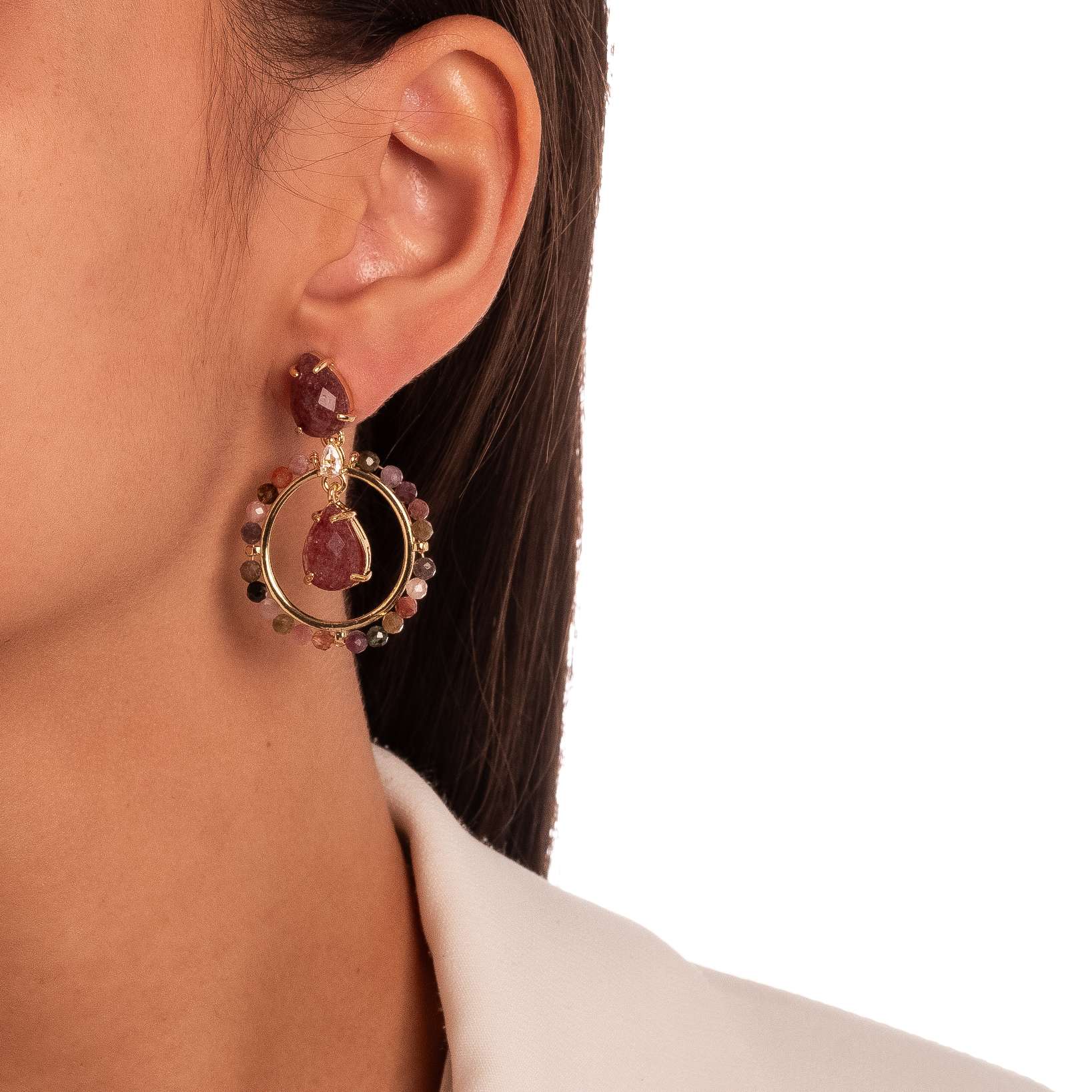 BRINCO GOTA CRISTAL DOURADO MARSALA