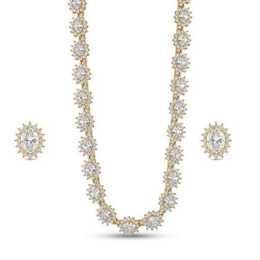 CONJUNTO OVAL CRAVEJADO DOURADO CRISTAL