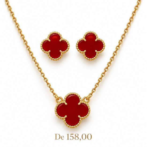 CONJUNTO TREVO LISO DOURADO VINHO